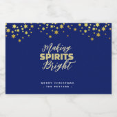 ブルーエレガント&金ゴールドクリスマス リキュールボトルラベル (シングルラベル)