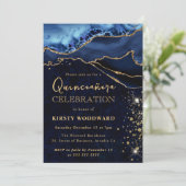 ブルーエレガント&金ゴールドグリッターアゲートキンセアニェラ 招待状 (スタンド正面)