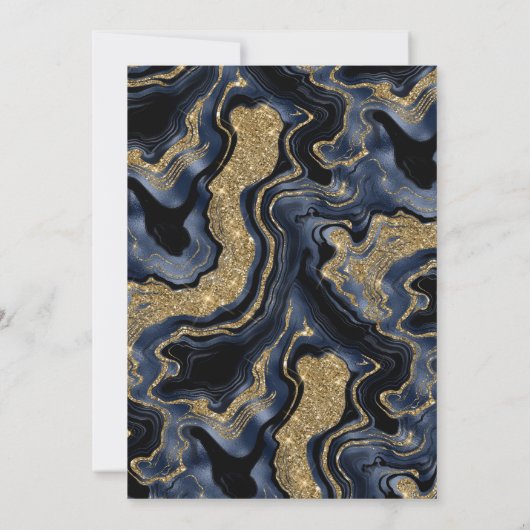 ブルーエレガント&金ゴールドグリッターアゲートキンセアニェラ 招待状 (裏面)