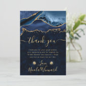 ブルーエレガント&金ゴールドグリッターアゲートブライダルシャワー サンキューカード (スタンド正面)