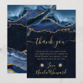 ブルーエレガント&金ゴールドグリッターアゲートブライダルシャワー サンキューカード (正面/裏面)