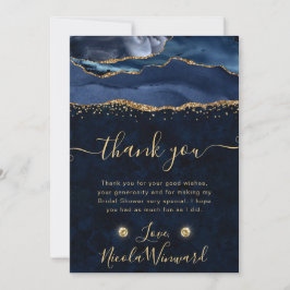 ブルーエレガント&金ゴールドグリッターアゲートブライダルシャワー サンキューカード