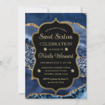 ブルーエレガント&金ゴールドグリッターアゲートSweet sixteen
