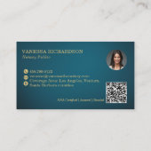 ブルーエレガント&金ゴールドスケルトン鍵公証人パブリックQR 名刺 (裏面)