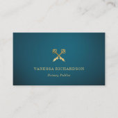 ブルーエレガント&金ゴールドスケルトン鍵公証人パブリックQR 名刺 (正面)