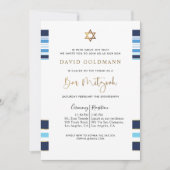 ブルーエレガント&金ゴールドタルリストライプのットバー(ユダヤ教の)バル・ミツバー 招待状 (正面)