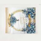 ブルーエレガント§金ゴールドドレススウィート16誕生日 タペストリー (正面(横))