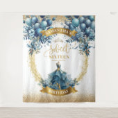 ブルーエレガント§金ゴールドドレススウィート16誕生日 タペストリー (正面)