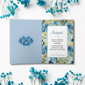 ブルーエレガント&金ゴールドハッピーバースデーフローラ折り畳み カード