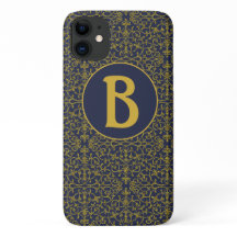 ブルーエレガント&金ゴールドフィリグリーモノグラム