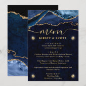 ブルーエレガント&金ゴールドフェイクグリッターアゲテ結婚ス メニュー (正面/裏面)