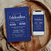 ブルーエレガント&金ゴールドフレーム誕生日パーティー 招待状