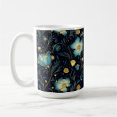 ブルーエレガント&金ゴールドフローラホリデーデザイン コーヒーマグカップ (左)