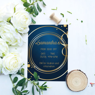 ブルーエレガント&金ゴールドプロム招待状 チラシ