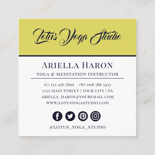 ブルーエレガント&金ゴールドマンダラアートヨガインストラクター スクエア名刺 (裏面)