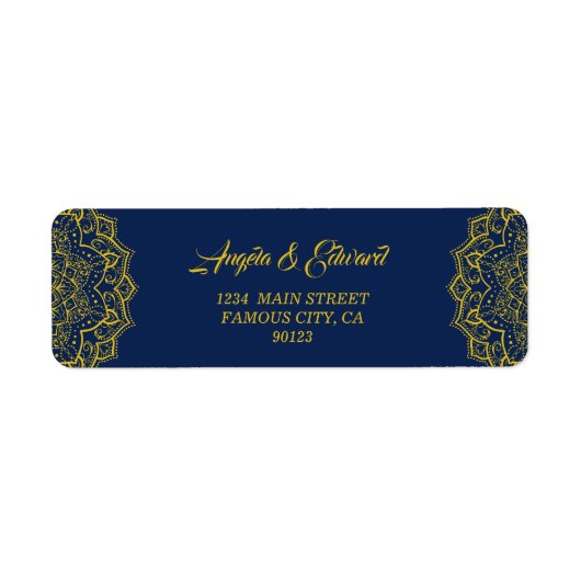 ブルーエレガント&金ゴールドマンダラ差出人住所ラベル ラベル (正面)