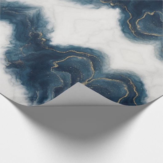 ブルーエレガント&金ゴールドマーブルラグジュアリーラッピング紙 ラッピングペーパー (角)