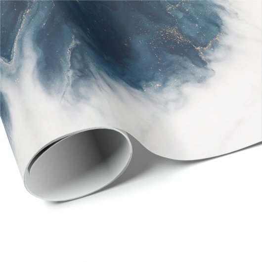 ブルーエレガント&金ゴールドマーブルラグジュアリーラッピング紙 ラッピングペーパー (ロールコーナー)