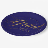 ブルーエレガント&金ゴールドミニマリストグラッド書道 ペーパープレート (アングル)