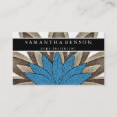 ブルーエレガント&金ゴールドロータスフラワーロゴヨガ 名刺 (正面)