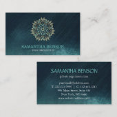 ブルーエレガント&金ゴールドロータスヨガインストラクタービジネス 名刺 (正面/裏面)