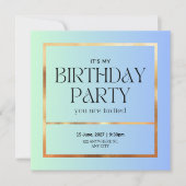 ブルーエレガント&金ゴールド誕生日招待状 招待状 (正面)