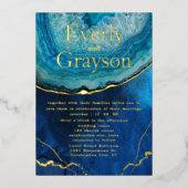 ブルーエレガント&金ゴールド銀河系アガテ結婚ス 箔招待状 (正面)