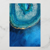 ブルーエレガント&金ゴールド銀河系アガテ結婚ス 箔招待状 (裏面)