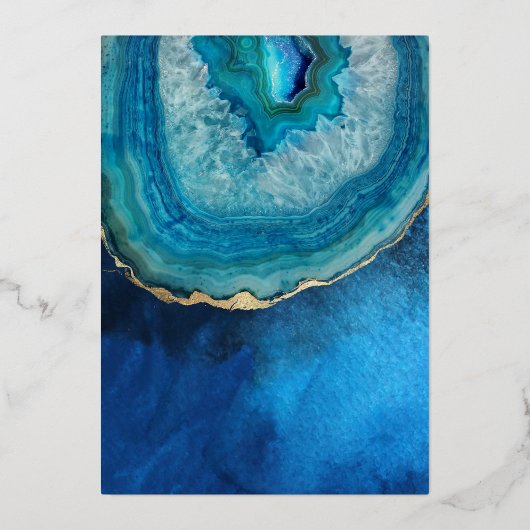 ブルーエレガント&金ゴールド銀河系アガテ結婚ス 箔招待状 (裏面)