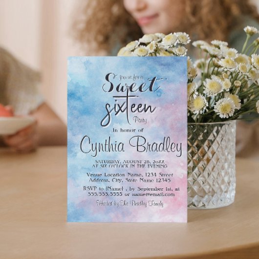 ブルーエレガントSweet sixteen誕生会 招待状