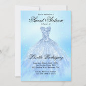 ブルーエレガントSweet sixteen16th誕生日パーティー 招待状 (正面)