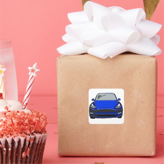 ブルーエレクトリックビークルSUVカースケッチ スクエアシール (パーティー)