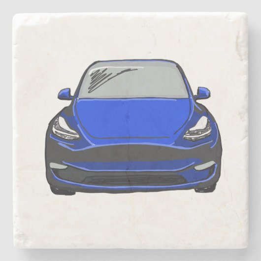 ブルーエレクトリックビークルSUVカースケッチ ストーンコースター (正面)