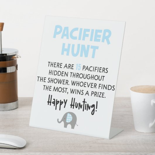 ブルーエレファントおしゃぶり狩りベビーシャワーゲームサイン 台座サイン (インサイチュ)