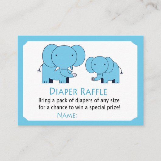 ブルーエレファントおむつラッフルチケット プレイスカード (正面)