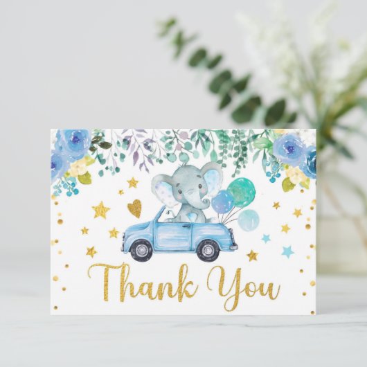 ブルーエレファントがベビーシャワーカーを走る サンキューカード (スタンド正面)