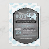 ブルーエレファントとボウタイベビーシャワー招待状 招待状 (正面/裏面)