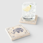 ブルーエレファントイラストレーションシンプルフレーム ストーンコースター (横)