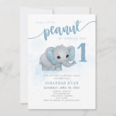 ブルーエレファントウアーリトルピーナッツファースト誕生日 招待状 (正面)