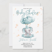 ブルーエレファントウォーターカラーベビーシャワー招待状 招待状 (正面)