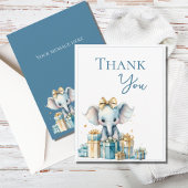 ブルーエレファントウォーターカラーベビーシャワー サンキューカード