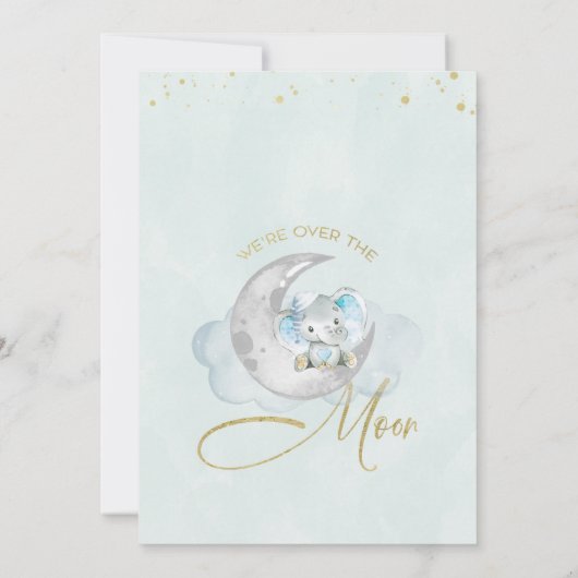 ブルーエレファントオーバーザムーンベイビーシャワー招待状 招待状 (裏面)