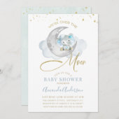 ブルーエレファントオーバーザムーンベイビーシャワー招待状 招待状 (正面/裏面)