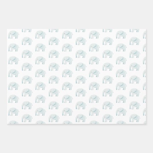 ブルーエレファントカワイトボーイベビーシャワー男の赤ちゃん ラッピングペーパーシート (正面3)