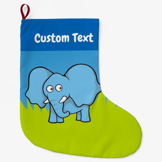 ブルーエレファントカートゥーンクリスマスストッキング ラージクリスマスストッキング (正面)