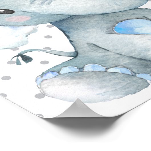 ブルーエレファントキュート男の赤ちゃん子供部屋ギフト ポスター (角)