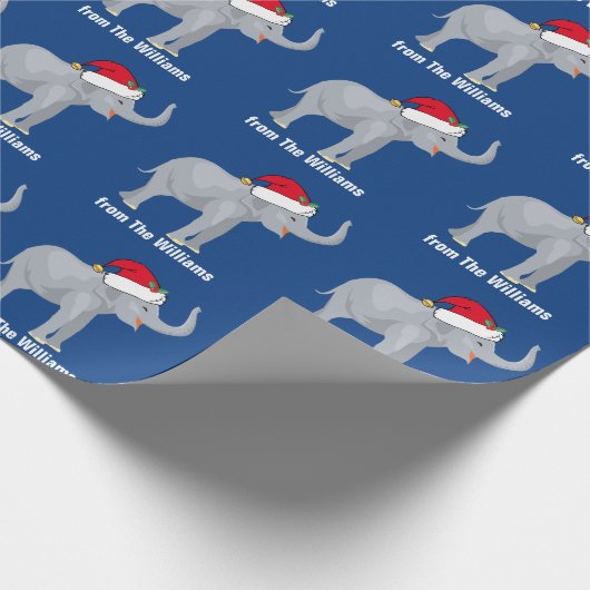 ブルーエレファントクリスマスパーティーかわいいパーソナライズされた ラッピングペーパー (角)