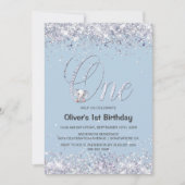 ブルーエレファントグリッター1st誕生日パーティー 招待状 (正面)