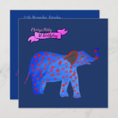 ブルーエレファントスケッチ招待状フランスのブルドッグ 招待状 (正面/裏面)