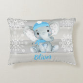 ブルーエレファントスノーフレークグレー名前をカスタムする枕 アクセントクッション (正面)